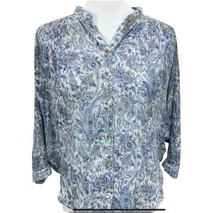 Pilcro by Anthropologie Floral Blue Button-Up Blouse Size Small